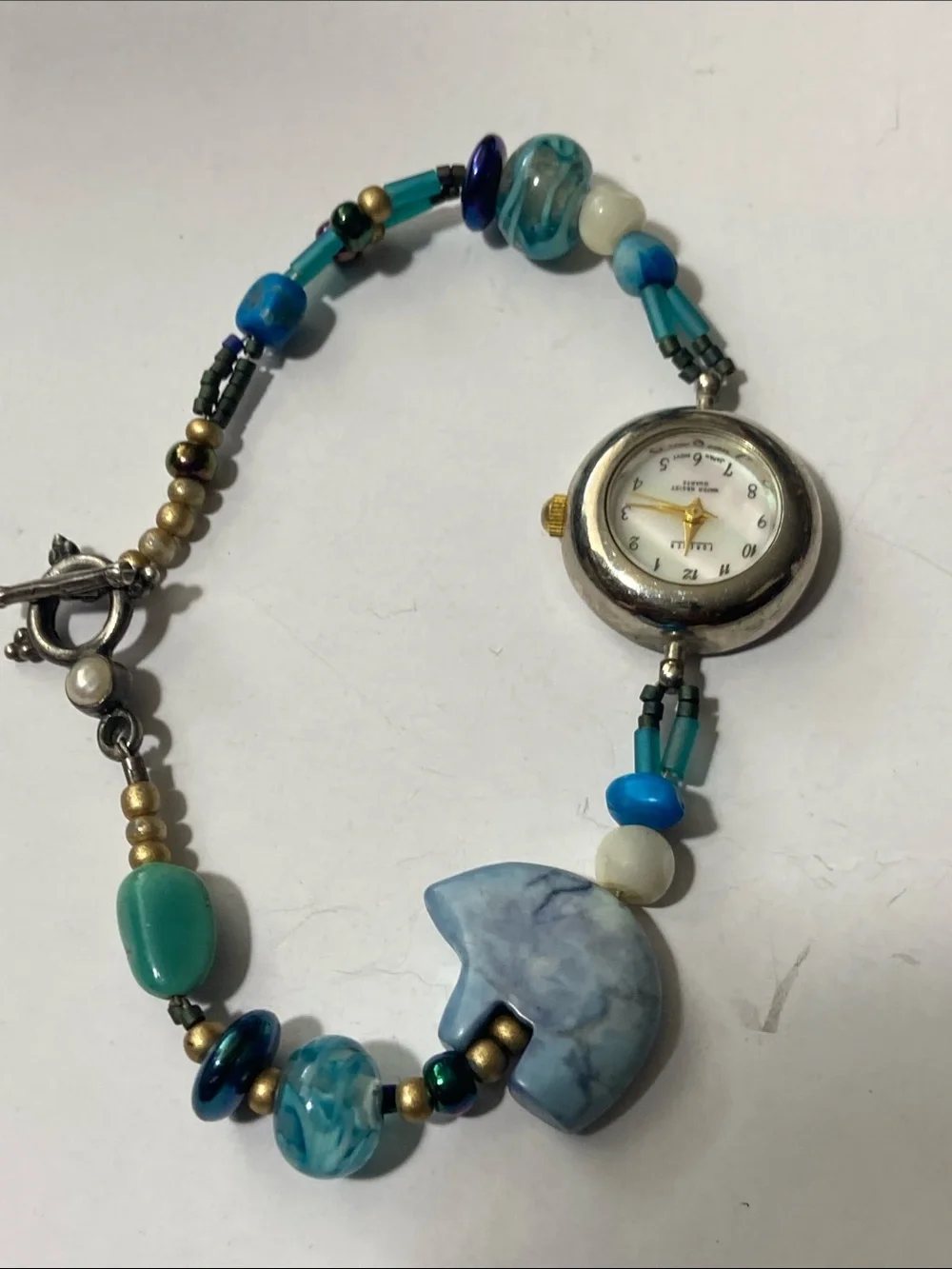 Beaded Blue/Green Stones FOREVER Watch Bracelet - Women Accessories